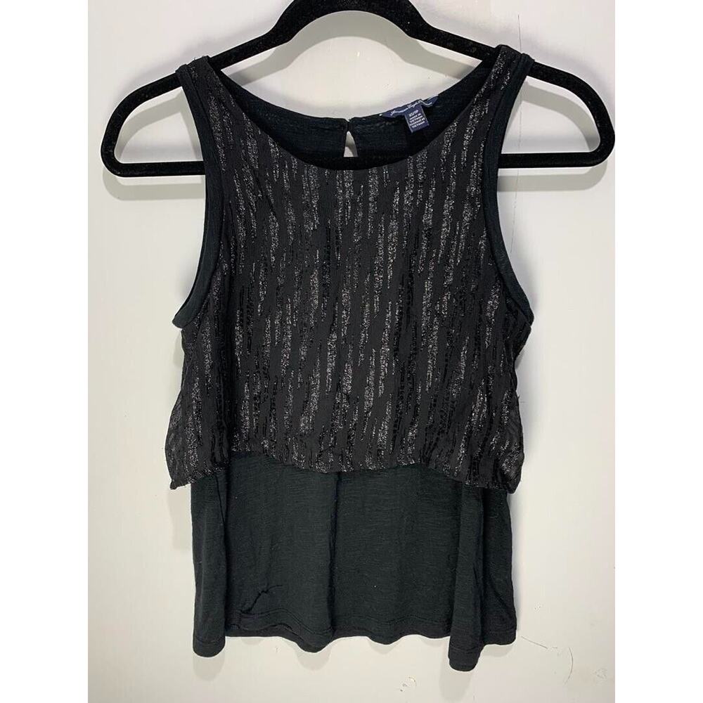 American Eagle Outfitters Black Sleeveless Top with Sheer Lace Detailing, Sz XS